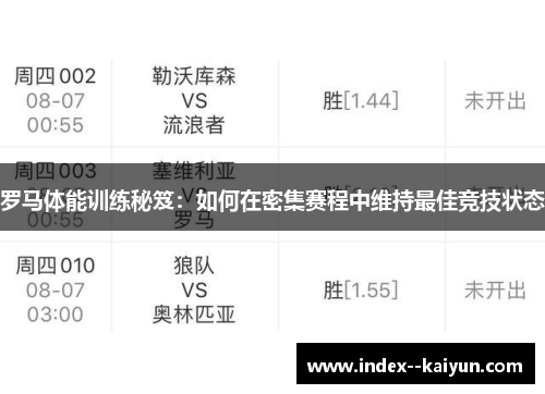 罗马体能训练秘笈：如何在密集赛程中维持最佳竞技状态